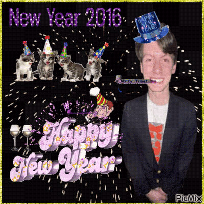 Man In Party Hat And Blue Hat Saying Happy New Year GIF