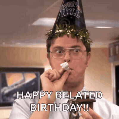 Man In Party Hat Eating Cake Happy Belated Birthday GIF