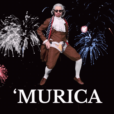 Man In Patriotic Costume Dancing With Fireworks Murica GIF
