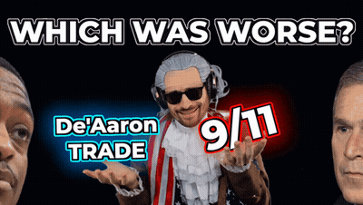 Man In Patriotic Costume Saying Which Was Worse De'Aaron Trade 9/11 GIF