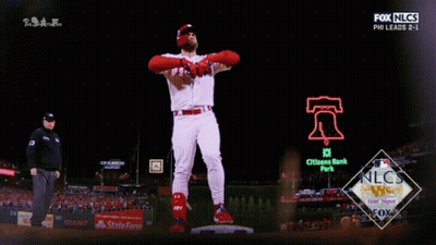 Man In Phillies Jersey Standing On Base GIF