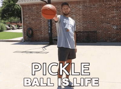 Man In Pickle Ball Is Life Shirt Holding Basketball GIF