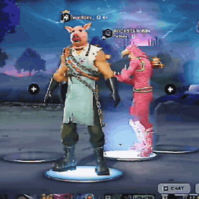 Man In Pig Costume Next To Man In Pink Outfit GIF