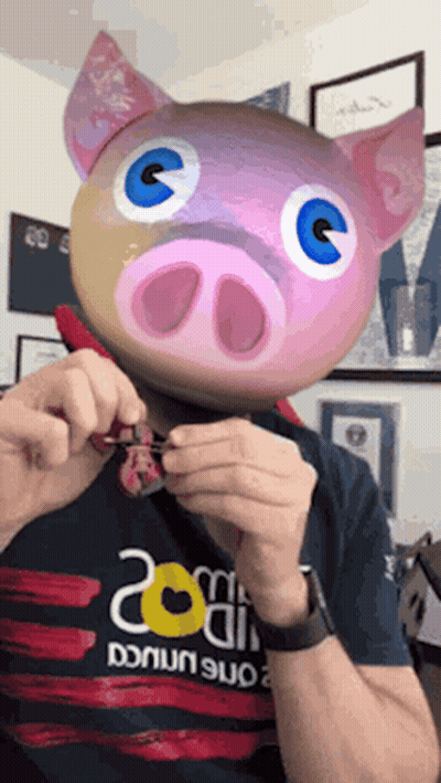 Man In Pig Mask With Donut 900 Shirt GIF