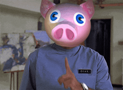 Man In Pig Mask With Oink Name Tag Thumbs Up GIF