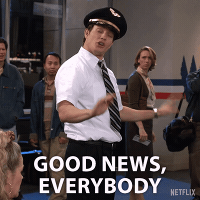 Man In Pilot Hat And Tie Says Good News Everybody GIF