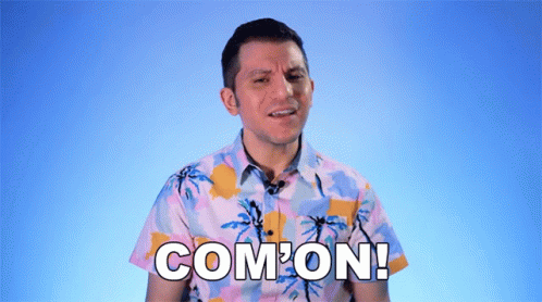 Man In Pink And Blue Shirt Says Com On GIF