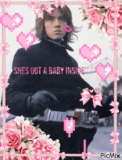 Man In Pink Flowers She's Got Baby Inside GIF