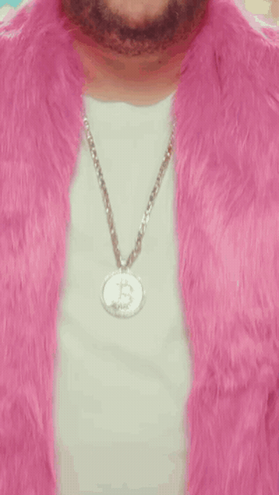 Man In Pink Fur Coat And Dollar Sign Necklace GIF