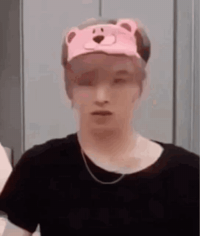 Man In Pink Hat With Bear GIF