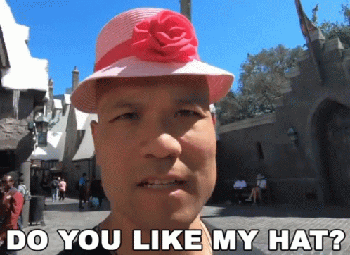 Man In Pink Hat With Rose Saying Do You Like My Hat GIF