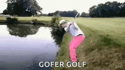 Man In Pink Pants Swinging Golf Club GIF
