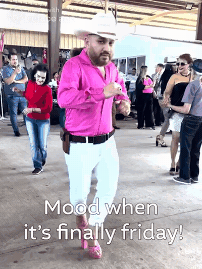 Man In Pink Shirt Dancing In Crowd Mood When Its Finally Friday GIF