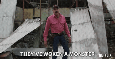 Man In Pink Shirt Says They've Woken A Monster Netflix GIF