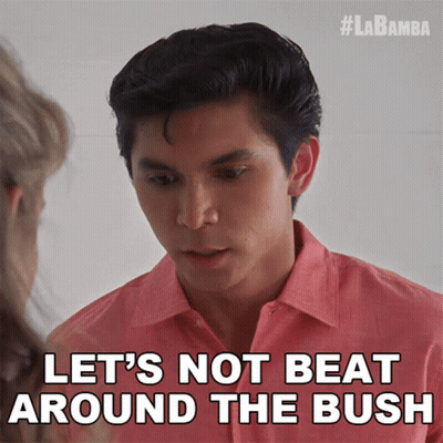 Man In Pink Shirt Telling Woman Let's Not Beat Around The Bush GIF