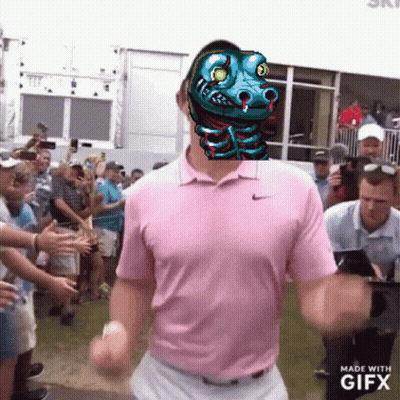 Man In Pink Shirt With Frog Face GIF