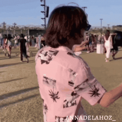 Man In Pink Shirt With Palm Trees GIF