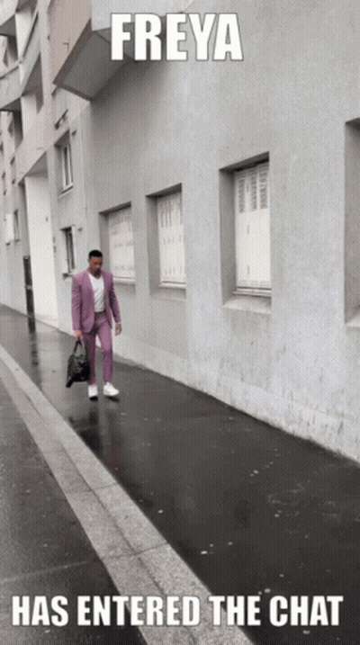 Man In Pink Suit Freya Has Entered The Chat GIF