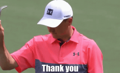 Man In Pink Under Armour Shirt Holding Golf Club Says Thank You GIF