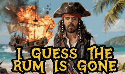 Man In Pirate Costume Holding Gun Saying I Guess The Rum Is Gone GIF