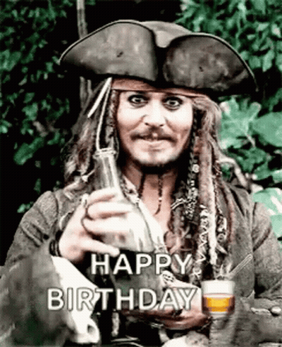 Man In Pirate Hat Holding Beer And Glass GIF