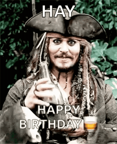 Man In Pirate Hat Holding Bottle And Pills GIF