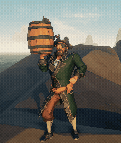 Man In Pirate Outfit Holding Barrel GIF
