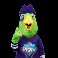 Man In Pirate Parrot Costume Pointing Forward GIF