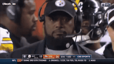 Man In Pittsburgh Steelers Hat Talking Into Microphone Watching Football GIF