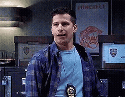Man In Plaid Shirt And Badge GIF
