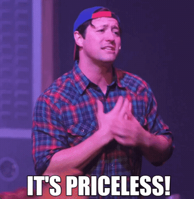 Man In Plaid Shirt And Blue Hat Says It's Priceless GIF