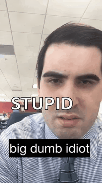 Man In Plaid Shirt And Tie Saying Stupid Big Dumb Idiot GIF