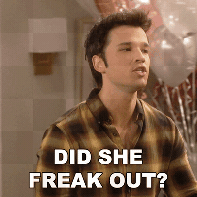 Man In Plaid Shirt Asking If She Freaked Out GIF