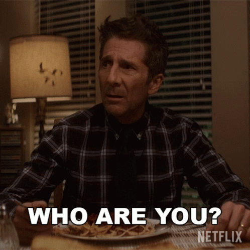 Man In Plaid Shirt At Table With Food Saying Who Are You GIF