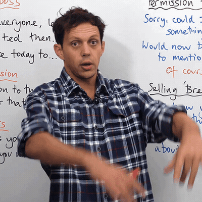 Man In Plaid Shirt At Whiteboard Saying Permission GIF