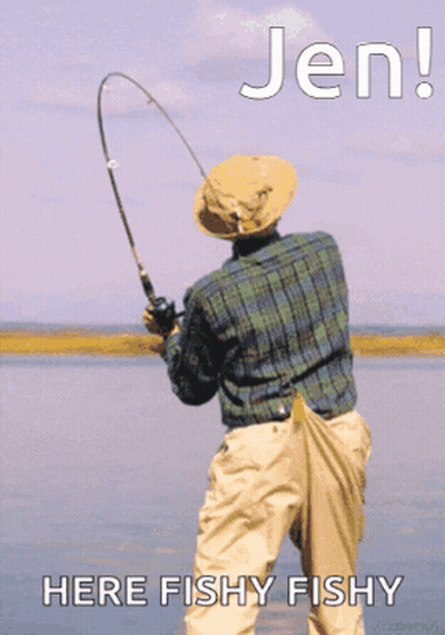 Man In Plaid Shirt Fishing Saying Here Fishy Fishy GIF