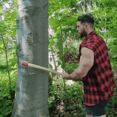 Man In Plaid Shirt Holding Axe GIF