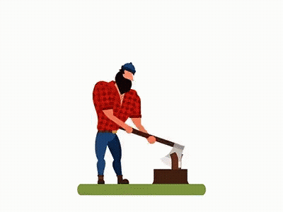 Man In Plaid Shirt Holding Axe Over Tree Stump GIF