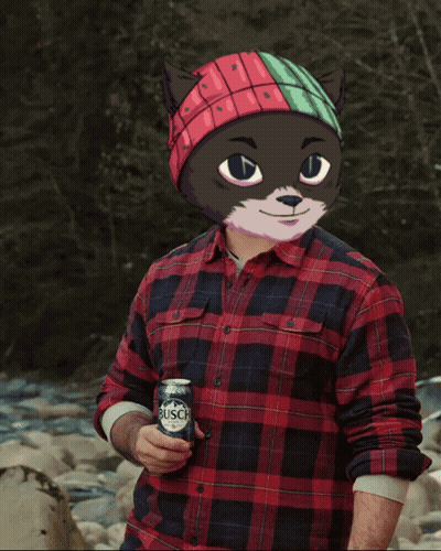 Man In Plaid Shirt Holding Busch Can GIF