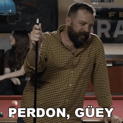 Man In Plaid Shirt Holding Pool Cue Saying Perdon Guey GIF
