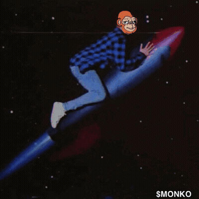 Man In Plaid Shirt Riding Rocket With Chimp GIF