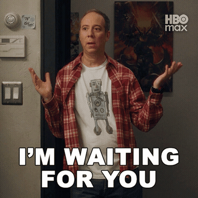 Man In Plaid Shirt Saying I'm Waiting For You Wearing Robot Shirt GIF