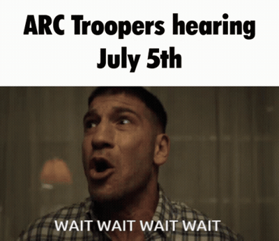 Man In Plaid Shirt Says Arc Troopers Hearing July 5Th GIF