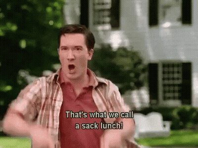 Man In Plaid Shirt Shouting That's What We Call A Sack Lunch GIF