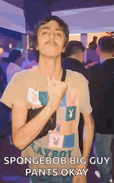 Man In Playboy Shirt Saying SpongeBob Big Guy Pants Okay GIF