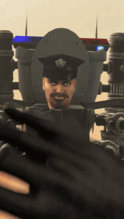 Man In Police Uniform And Robot GIF
