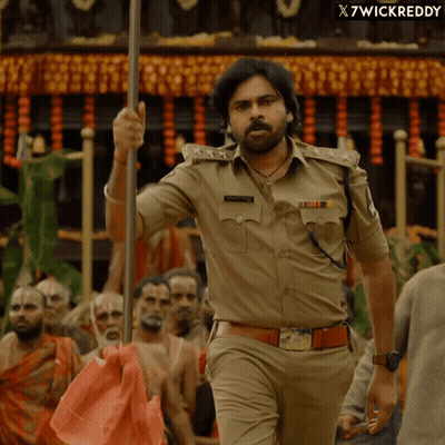 Man In Police Uniform Holding Pole In Crowd X7wickreddy GIF