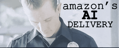 Man In Police Uniform Looking Down With Amazon AI Delivery GIF