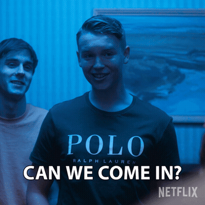 Man In Polo Shirt Says Can We Come In GIF