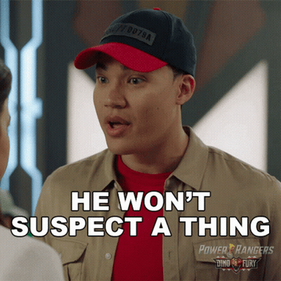 Man In Power Rangers Shirt Says He Won't Suspect A Thing GIF